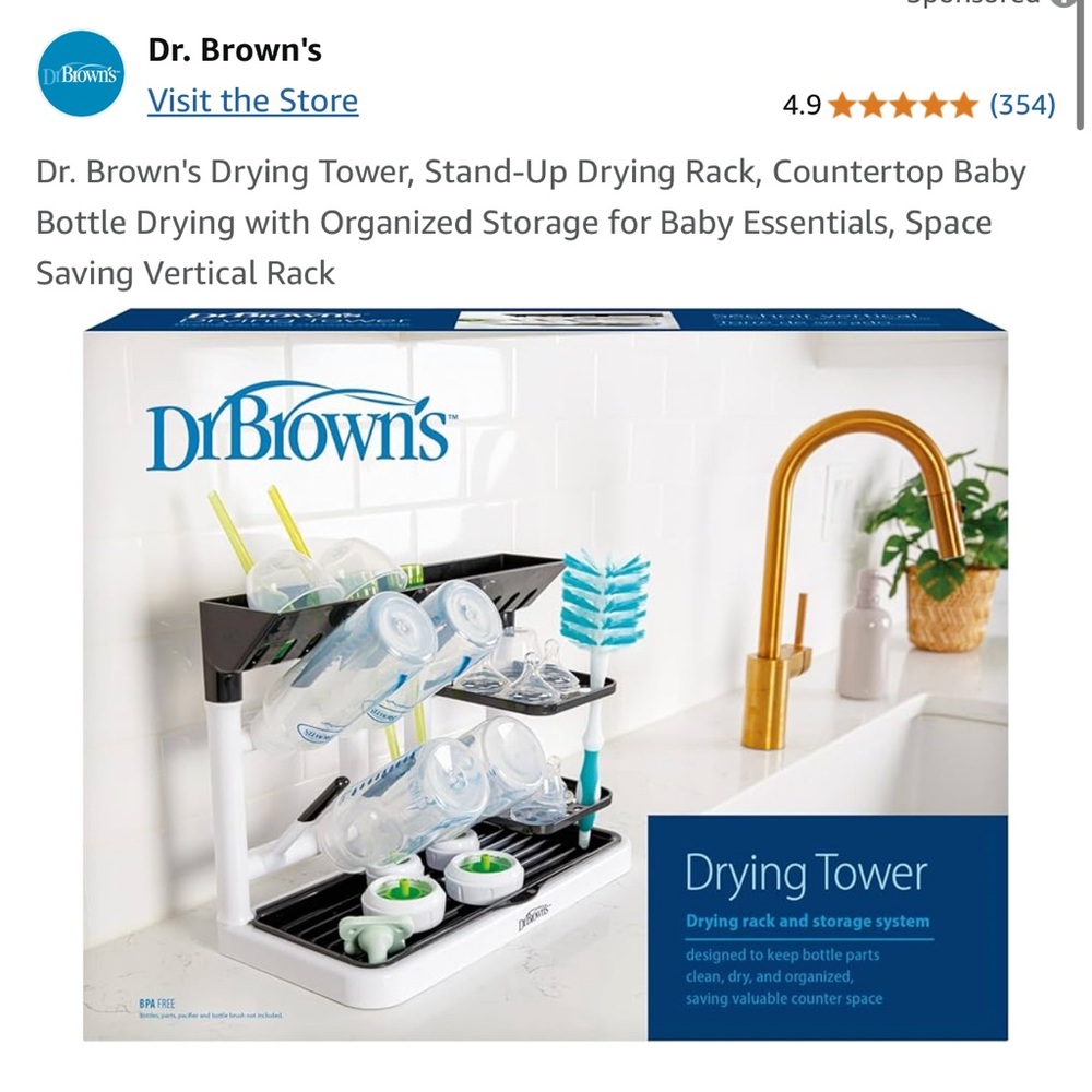 New. Dr. Brown's Drying Tower, Stand-Up Drying Rack, Countertop Baby Bottle Dry